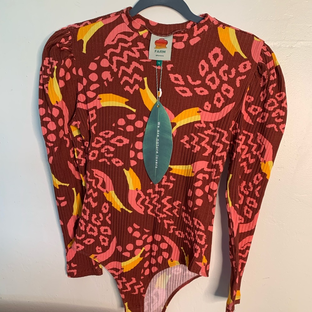 Farm Rio NWT Puff Sleeve Bodysuit Size M